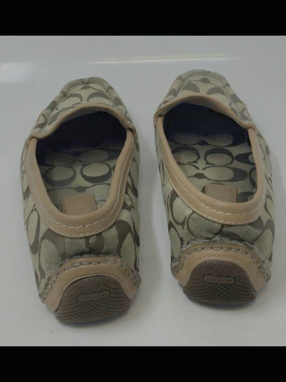 Coach Monogram Canvas Slip-On Loafers in Beige and Brown Size 7
